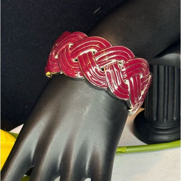 Chunky Plum and Silver Braided Design Hinged Bangle Bracelet NWOT - Picture 4 of 11